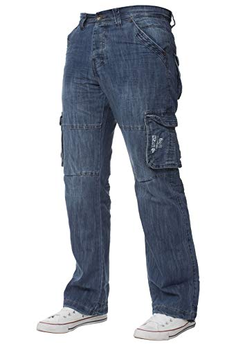 Enzo Pantalon cargo pour homme en denim très résistant, Midstonewash, 34 W/30 L Cover