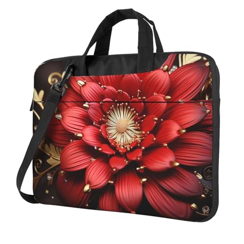 Bolso para portátil con flor rojo dorado para hombres y mujeres 14" miniatura 1