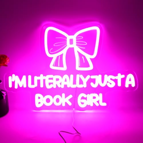 Image of I Am Literally Just A book Girl Neon Sign, Led Classroom Sign Wall Decor with Acrylic Backing, Dimmable USB Powered Neon Light for Bedroom, Living Room, Office, Bar Decor Holiday Birthday Gift