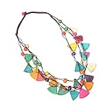 Veemoon Collar de Dama Multicapa Colgante Triangular de Madera Estilo Bohemio para Mujer y Niña Diseño de Tres Capas Adecuado para Uso Diario y Playa Color Aleatorio