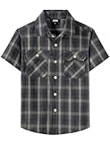 JOGAL Boys Plaid Shirt Short Sleeve Button Down Shirts Casual Woven Shirts with Two Pockets for Kids 6-14 Years Darkgrey 6