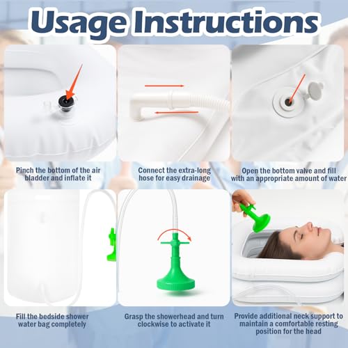 Lavandino Gonfiabile Per Capelli, Lavatesta Portatile Con Soffione Doccia, Sacca D'acqua E Tubo Di Scarico Da 1 M, Pieghevole Lavatesta Per Disabili, Allettati, Anziani, Incinte E Feriti - 4
