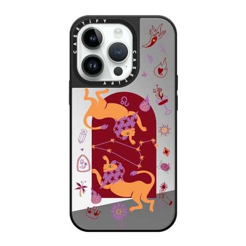 Coque miroir iPhone 14 Pro CASETiFY Lion argent sur noir compatible MagSafe