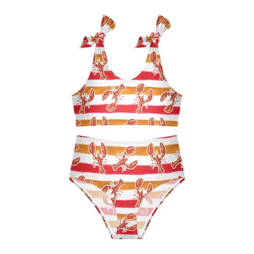 Toddler Girls Bikini Set Lobster Stripe Swimsuits Kid Bowknot Swimwear 2 Piece Bathing Suit 3-12T3