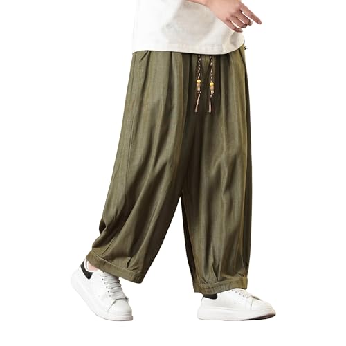 PRIJOUHE Men's Casual Harem Pants Loose Fit Elastic Waist Yoga Pants Lightweight Beach Baggy Cropped Trousers4