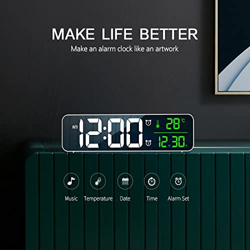 Remoxye Digital Clock Large Display Alarm With Time, Date, Indoor Temperature, 2 Clocks, 12/24H, Snooze,Automatic Brightness Dimmer Led Wall Electric Clocks For Bedroom Living Room Office Black Wired #TOP3