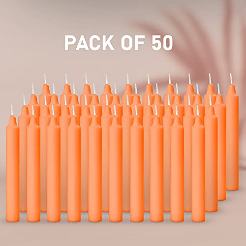 Image of AuraDecor Pack of 50 Stick Candles || Especially Meant for Healing, Chakras, Ritual Candles, Decoration, Lighting, Home Decor || Burning Time 3 to 4 Hours Each (Orange), Paraffin Wax