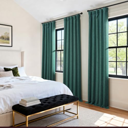 Image of HPD Half Price Drapes - Faux Linen Curtains for Living Room (1 Panel) - 50W X 108L - Textured Room Darkening Curtains for Bedroom 108 Inches Long - Drapes for Home Decor, Slate Teal