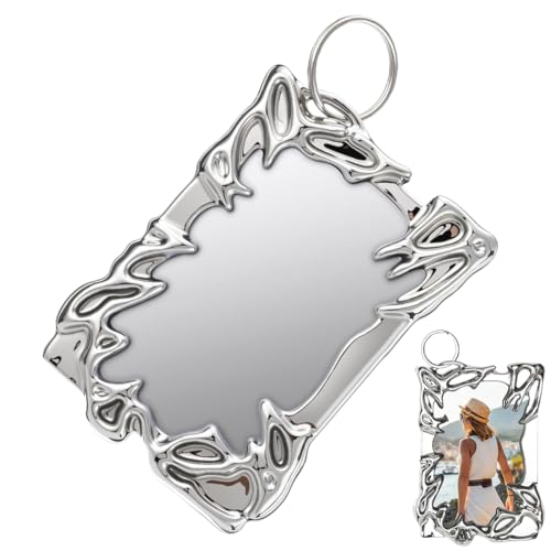 YIPFEN 1 pièce Photocard Holder, Cadre Irrégulier en Plastique Galvanisé, Design Argenté, Porte-badge, Porte Carte avec Porte Clé, pour Cartes de Visite, Photos, et Badges