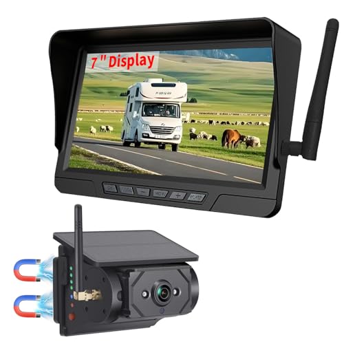 Image of Magnetic Solar Wireless Backup Camera 7 inch Monitor DVR Looping HD 1080P 9600Amh Rechargeable Suitable for Truck Trailer Semi RV Camper Rear View Camera 1 Min Easy Install Scratch-Proof (1 Camera)