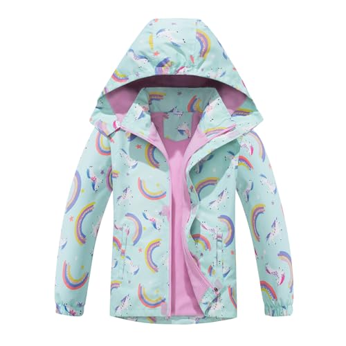 Image of MGEOY Boys Girls Rain Jacket Lightweight Waterproof Hooded Fleece Lined Raincoat Windbreakers for Kids