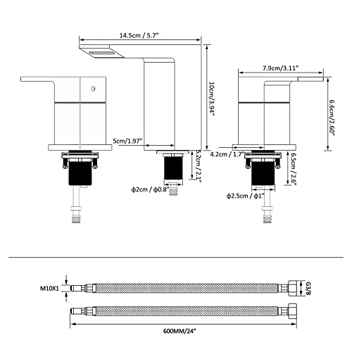 Besy Bathroom Faucet 3 Holes Two Handles Lavatory Vanity Sink Faucet Widespread 8 Inch Bathroom Sink Faucet, Waterfall Bathroom Sink Faucet With Supply Hoses, Mixer Taps,Oil Rubbed Bronze #TOP4