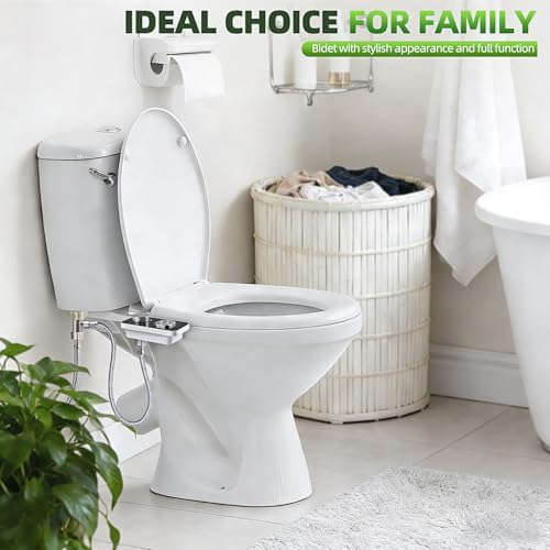 SAMODRA Bidet Attachment - Non-Electric Cold Water Bidet Toilet Seat Attachment with Pressure Controls,Retractable Self-Cleaning Dual Nozzles for Frontal & Rear Wash - Black - 5
