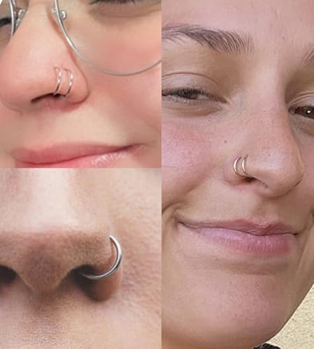 MODRSA Nose Rings 20g Nose Rings Hoops Nose Studs Nose Rings for Women Surgical Steel Nose Hoops 20 Gauge Nose Screw Nose Piercing Jewelry Silver Rose Gold3