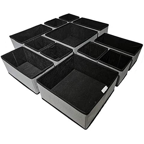 12 PCS Baby Clothes Drawer Divider Organiser Bedroom Storage Boxes Draw Dividers Fabric Dresser Underwear Bra Makeup Sock Cosmetic Organizer, Organise Wardrobe Chest Drawers Bathroom 1 Year WARRANTY Cover