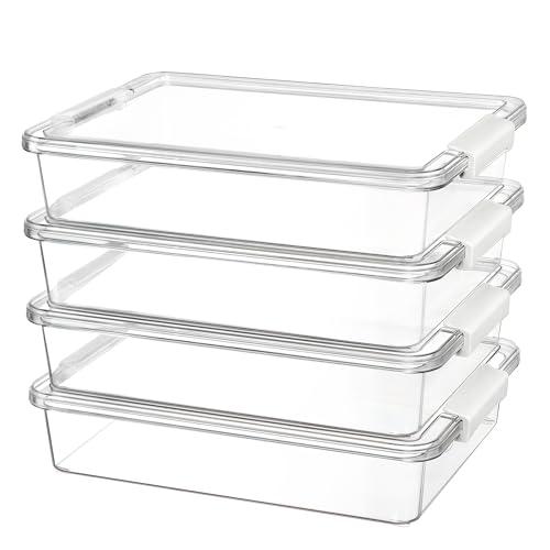 Image of Vtopmart 4 Pack 6 Qt Plastic Storage Bins with Lids, Sensory Bins, White | Stackable Clear Containers for Organizing School & Office Supplies, Arts & Crafts Organizers and Storage for Home, Craft Room