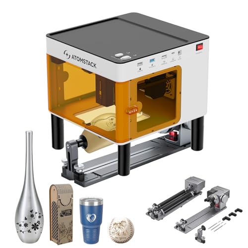 ATOMSTACK P1 Máquina de grabado láser de 5 W con rodillos rotativos láser R8 Pro, grabadora láser portátil de escritorio, motor dual CoreXY, miniimpresora de grabado DlY para metal, madera y cuero