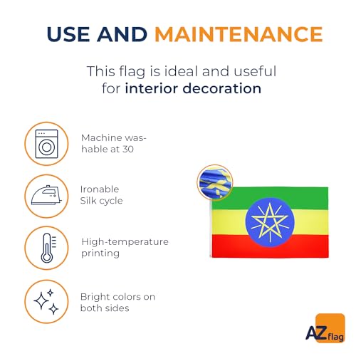 Image of AZ FLAG - Ethiopia Flag - 3x5 Ft - Light Polyester Ethiopian Banner with Two Brass Eyelets - Fade Resistant - Vivid Colors - 3' x 5' Feet - 150x90 Cm