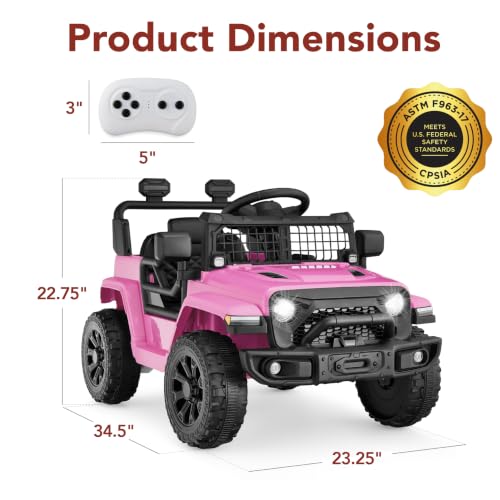 Image of Best Choice Products 12V Kids Ride On Truck Car w /Remote Control, Electric Ride On Car for Toddlers 3-5, Battery Powered Ride On Toy w /LED Lights, 4-Wheel Suspension, Safety Harness - Blush Pink