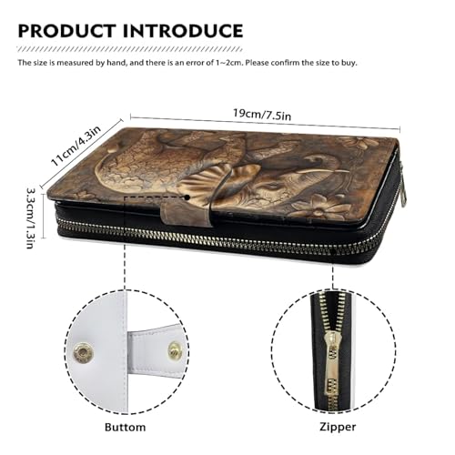 Image of COEQINE Ladies Wallets Pink Leopard Heart Black Printed Leather Phone Long Clutch Purses Check Coin Change Holder
