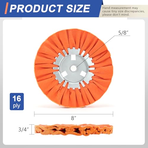 Image of 8 inch Airway Buffing Wheel, Orange, 5 /8 inch Arbor Hole, 16-Ply Medium Polish Wheel for Aluminum & Metal Polishing-1pc