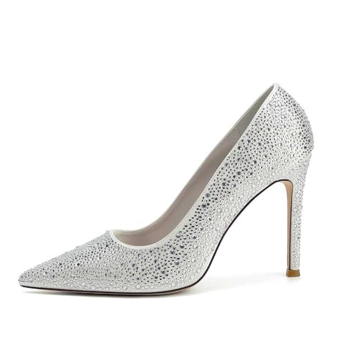 Women's Slip-on Satin Stiletto High Heel, Rhinestone Closed Toe Heel Sandals For Women, Bride Shoes For Wedding, Perfect For Weddings, Bridal Parties, Evening Events, Proms, & Dance Nights2