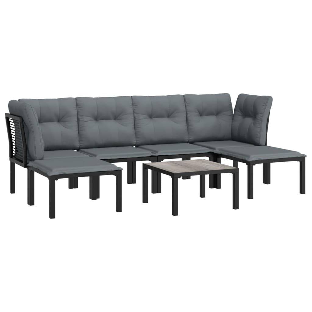 Salon de Jardin 7 pcs en Résine Tressée Noir et Gris Moderne pour Patio