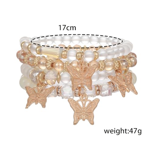 Image of COLORFUL BLING 4-5Pcs Adjustable Cute Butterfly Stackable Stretch Bracelet Multilayer Bohemian Crystal Beads Strand Wrap Bracelet Statement Jewelry Gifts for Women