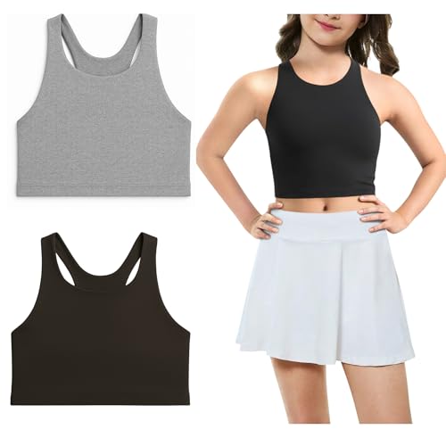 Image of Beat Street Girls Tank Tops - 2 Pack Double Lined Racerback Sleeveless Yoga Dance Crop Top - Made in USA