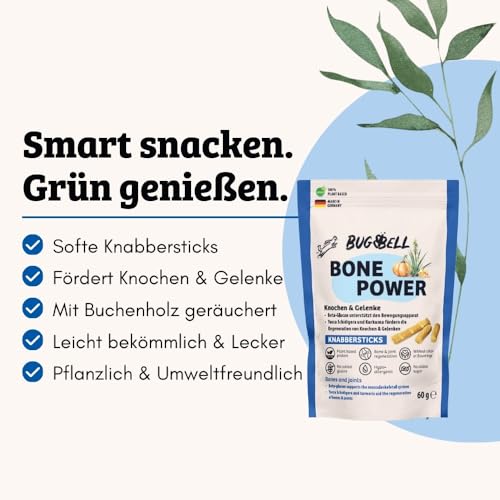 BugBell Softe Knabbersticks für Hunde 60g, Knochen & Gelenke, Fettreduziert & Pflanzlich, zur Unterstützung der Mobilität, Yuccawurzel, Kurkuma
