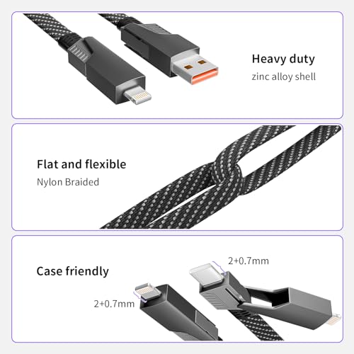 4-Ft 4-in-1 65W Firsting USB-A/C to USB-C/Lightning Fast Charging Cable w/ E-Mark Chip (Dark Black) - image 5