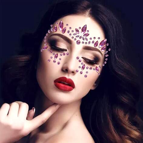 Miniatura 3 de Gemas de cara rosa de sirena con diamantes de imitación para la cara, tatuaje, calcomanías corporales rave, gemas de pecho para mujeres y niñas, 2