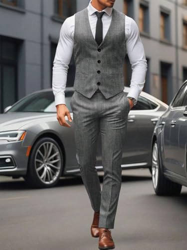 Mens Slim Fit Vest and Pants Set 2 Piece Wedding Groomsmen Casual Suit Waistcoat3