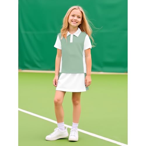 CM C&M WODRO Girls Tennis Dress Golf Outfit Short Sleeve Polo Shirt and Skorts Sets Kids Athletic Top Sport Skirt with Shorts3