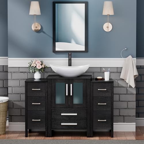 UEV 48" Black Bathroom Vanity with Sink Combo,2 Bathroom Storage