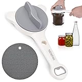 NEWPAII Jar Opener for Weak Hands, Seniors & Arthritis – Adjustable 4-in-1 Bottle & Can Opener with Non-Slip Pad – for Large Pickle Jars, Soda, Wine – Left-Handed & Kid-Friendly, Dishwasher Safe