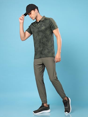 Image of TECHNOSPORT Men's Slim Fit Polyester Sporty Print Athleisure Polo T-Shirt with Half Sleeve, Moisture Wicking and Quick Dry