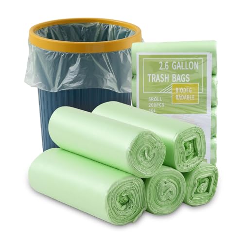 Goldeluxe 200 bolsas de basura biodegradables de 10 L (45 x 50 cm) - Bolsas de maíz compostables, bolsas ecológicas para cocina, baño y jardín - 5 rollos