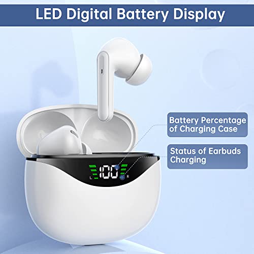 Image of Wireless Earbuds, Bluetooth 5.1 Headphones 30Hrs Playtime with LED Power Display, IPX7 Waterproof Earphones, TWS in Ear Stereo Headset Built-in Mic for iPhone /Android (White)