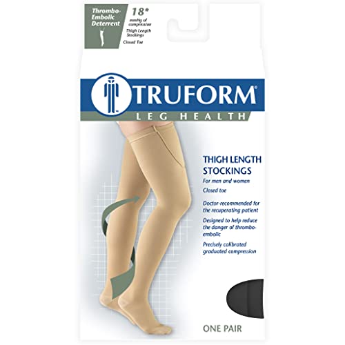 Image of Truform Surgical Stockings, 18 mmHg Compression for Men and Women, Thigh High Length, Closed Toe, Black, X-Large (Pack of 3)