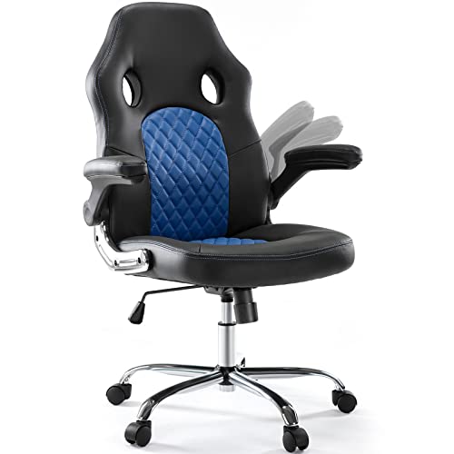 Image of Gaming Office Chair - Ergonomic Executive Swivel Computer Desk Chair, High Back Adjustable Task Chair with Flip-up Armrests and Lumbar Support for Working, Studying, Gaming