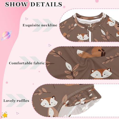 Fox with Small Leaves Girls Long Sleeve Swimsuits One Piece Zipper Bathing Suit UPF 50+ Rashguard Swimwear4