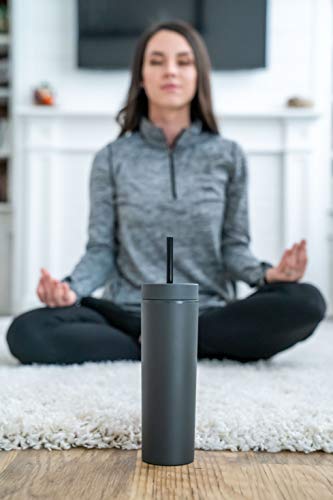 Skinny Tumblers (12 Pack) Matte Pastel Colored Acrylic Tumblers With Lids And Straws | 16Oz Double Wall Plastic Tumblers With Free Straw Cleaner! Reusable Cup With Straw | Vinyl Diy Gifts (Black) #TOP7