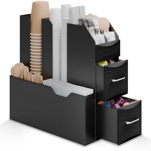 Organizer Caffe - Porta bicchierini da caffè con 9 scomparti e 2 cassetti porta capsule caffè, Porta cialde caffè per angolo caffè - Porta capsule caffe, Portacialde da caffè, Contenitore cialde caffè