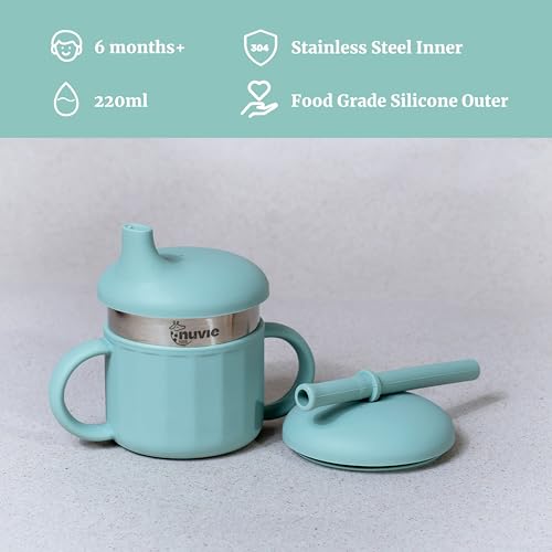 Image of Feeding Set of 4 for Kids | Suction Plate Bowl Spoon Fork Sippy Cup | BPA Free | Stainless Steel | Easy Grip | Non Spill | Self Feeding Set | Dishwasher Safe | 3 Colours (Ocean)