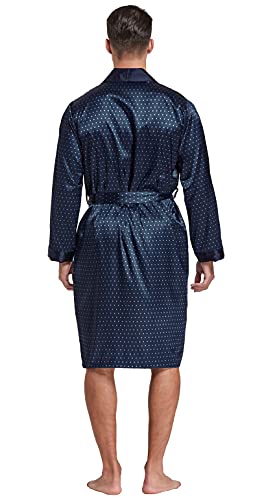 Image of TONY AND CANDICE Men's Satin Robe Lightweight Long Sleeve Silk Kimono Bathrobe with Shorts Set Sleepwear