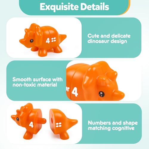Image of TSYAN Matching Number Counting Dinosaur Toys with Double-Sided 1 2 3 Number Preschool Learning Sensory Sorting Educational Fine Motor Toys Sets for Kids