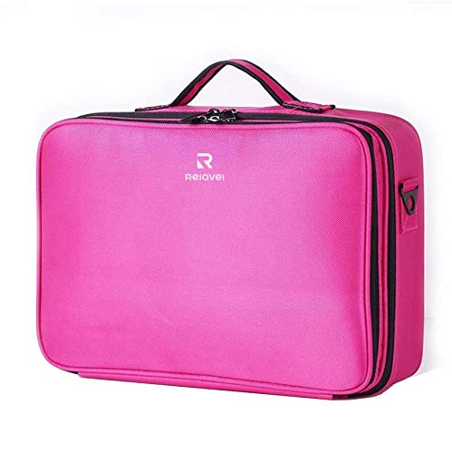 MONSTINA Cosmetic Bag Cosmetic Organizer Beauty Artist Storage Brush Box Large+Small,The Large One With Shoulder Strap(S+L,2Pcs Rose Red)