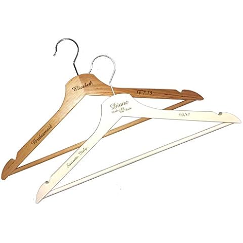 MakeThisMine Personalised Wooden Coat Hanger Engraved with Names of Your Choice White or Brown For Loved Ones Bride Groom Wedding Anniversaries Any Occasions(Brown) Cover