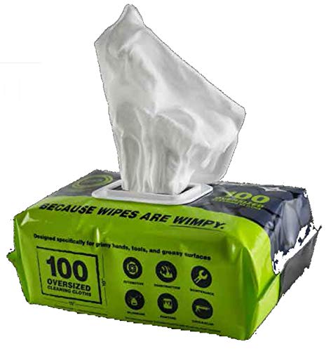Crocodile Cloth Auto Cleaning Wipes - Car Engine Degreaser, Body Detailing, Tires Cloth Wipes - Cut Through Grease, Oil, and Adhesives on Hands, Tools, Parts, and More - 100 Giant Disposable Wipes